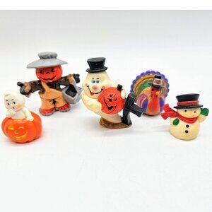 Lot Of 5 Russ & Hallmark Hard Plastic Figures Halloween,Thanksgiving & Christmas